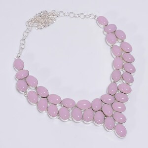 Rose Quartz Necklace in 925 Sterling Silver Plating, Oval Gemstone Necklace, Handmade Boho Ethnic Jewelry, Statement Necklace for Women