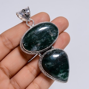 Green Aventurine Pendant in Silver Plating, Chunky Gemstone Necklace, Handmade Bold Pendant, Boho-Chic Pendant, Ethnic Necklace for Women
