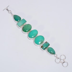 Chrysoprase Bracelet with 925 Sterling Silver Plating! Chunky Gemstone Jewelry! Handmade Bohemian Style Bracelet! Ethnic Bracelet for Women!