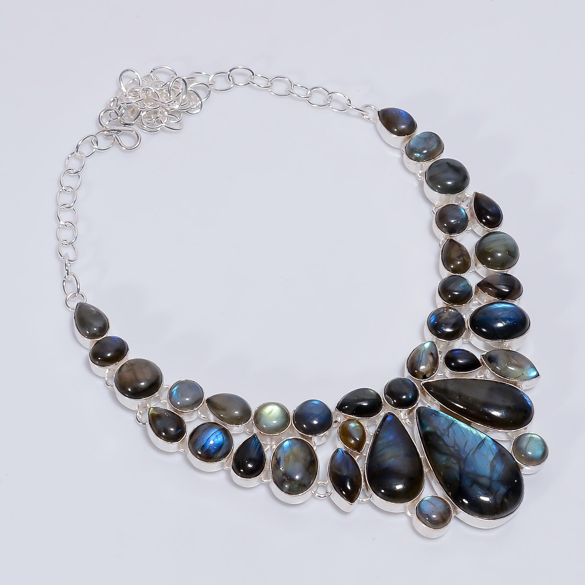 Labradorite Necklace for Women, Handmade Silver Plated Bold 