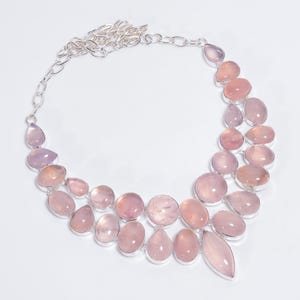 Rose Quartz Necklace in 925 Sterling Silver Plating! Gemstone Necklace! Bohemian Necklace! Ethnic Style Jewelry! Handmade Statement Necklace