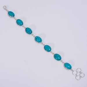 Tibetan Turquoise Bracelet in 925 Sterling Silver Plating! Gemstone Bracelet! Handmade Boho Ethnic Jewelry! Dainty Bracelet Gift for Mom!
