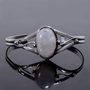 Rainbow Moonstone Cuff Bangle in 925 Sterling Silver Oval Shape Cuff Bangle Vintage Style Handmade Cuff Adjustable Cuff Bracelet For Women