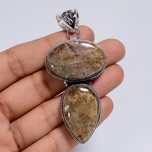 Garden Rutile Quartz Pendant in Silver Plating, Chunky Gemstone Jewelry, Handmade Ethnic Necklace, Boho-Chic Pendant for Mom, Gift for Her