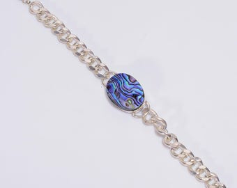 Bracciale in conchiglia di abalone per donna, bracciale placcato argento iridescente multicolore, gioielli etnici boho fatti a mano