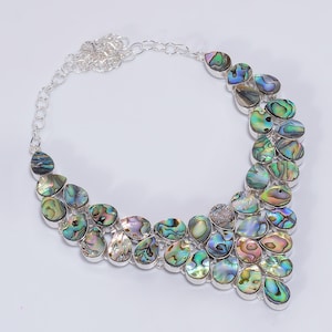Abalone Necklace with 925 Sterling Silver! Gemstone Necklace! Ethnic Jewelry!  Abalone Statement Necklace! Handmade Jewelry for Mom, Her