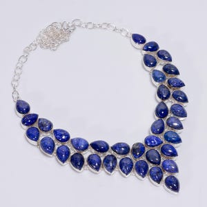 Lapis Lazuli Necklace in 925 Sterling Silver Plating, Lapis Lazuli Ethnic Jewelry, Handmade Gemstone Necklace, Statement Necklace for Women