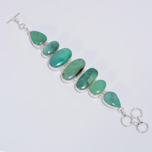 Chrysoprase Bracelet! 925 Sterling Silver Plating! Handmade Boho Bracelet! Chunky Gemstone Jewelry! Ethnic Bracelet! Tribal Jewelry for Mom!