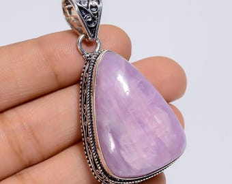 Pink Kunzite Pendant, Sterling Silver Plated Jewelry, Pear Gemstone Jewelry, Ethnic Necklace for Women, Handmade Boho Pendant, Gift for Her