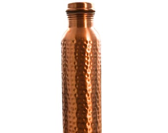 Botella de agua de cobre puro para yoga, 1 litro - Hecha a mano, hermética, ecológica, ideal para regalar - Botella de viaje reutilizable