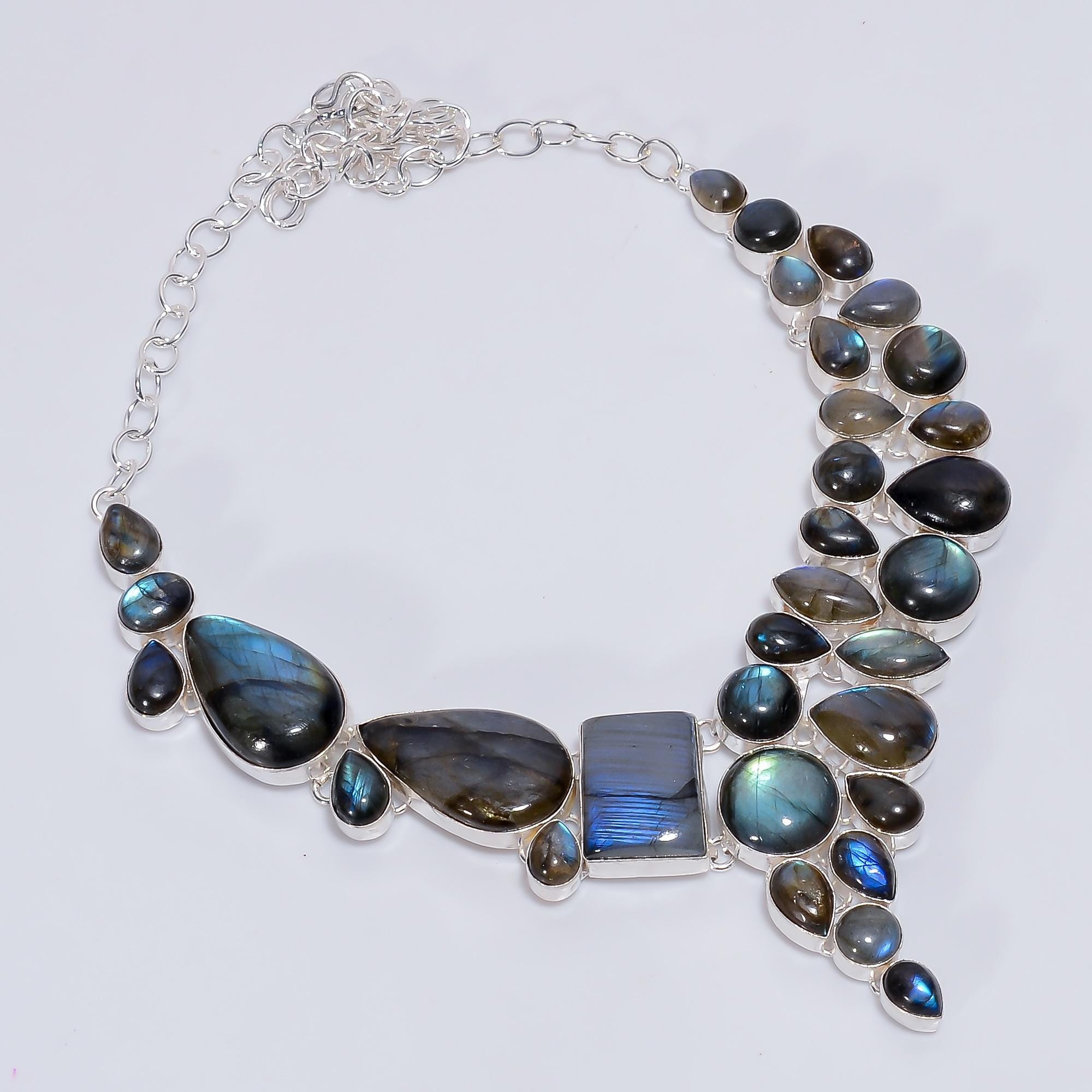 Labradorite Necklace, 925 Sterling Silver Plated, Bohemian 