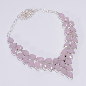 Rose Quartz Necklace in 925 Sterling Silver, Handmade Ethnic Necklace, Ethnic Jewelry, Statement Necklace for Women, Gift for Her