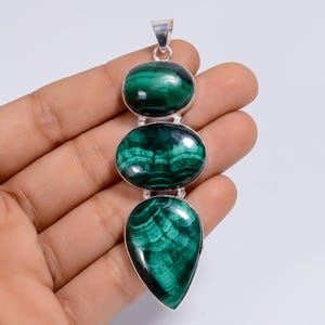Malachite Pendant for Women, Green Gemstone Necklace, Handmade Silver-Plated Jewelry, Boho Statement Pendant, Gift for Her & Mom