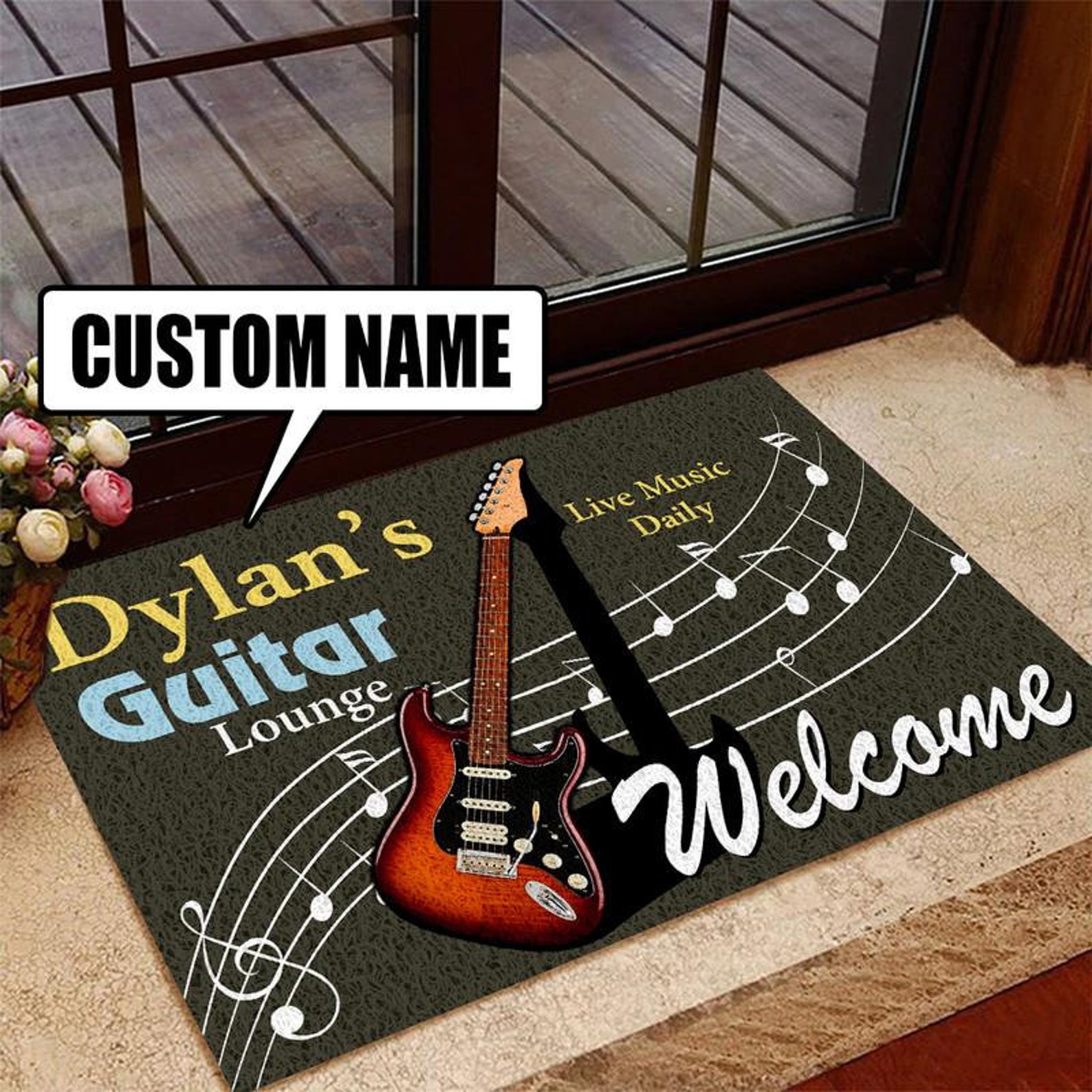 Custom Name Guitar Lounge Music Room Doormat Floor Mat Etsy