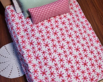 Handmade American Girl Holiday 18” Doll Bedding, 18 inch Doll Bedding, Complete 5 piece quilt set