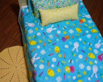 Handmade American Girl Holiday 18” Doll Bedding, 18 inch Doll Bedding, Complete 5 piece quilt set