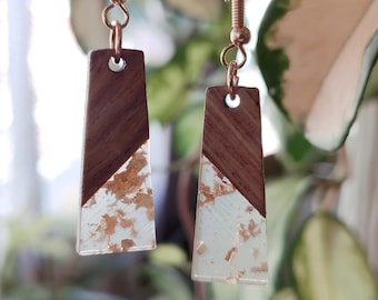 Resin and wood earring with gold leaf