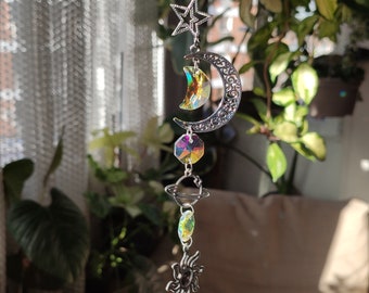 Crystal Suncatcher, Stars, Moon, Sun, Planets modern design.