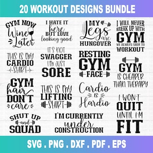 Entraînement SVG Bundle, svg motivation gym, gym citations svg, svg fitness, chemise d'entraînement svg, fichier coupé, Cricut, Silhouette, PNG, DXF