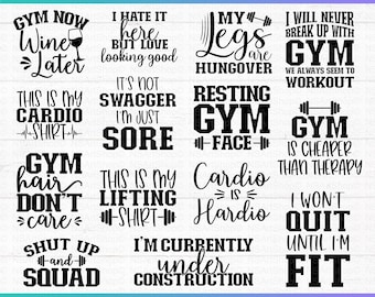 Workout SVG Bundle, Gym Motivation Quotes, Fitness Designs, Cricut, Silhouette, Cut File