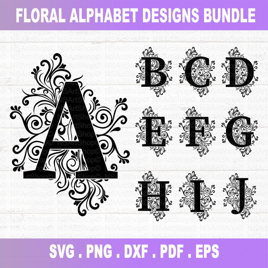 Floral Letters SVG Bundle: Monogram Alphabet Flower Designs, Wedding ...