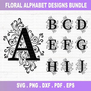 Bloemen alfabet SVG, bloemen letters SVG, bloemen monogram frame alfabet, bloemen letters SVG, gesneden bestand voor Cricut