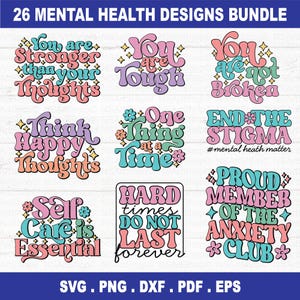 Geestelijke gezondheid SVG-bundel, inspirerende svg, positieve SVG, motiverende SVG, bewustzijn van geestelijke gezondheid, gesneden bestanden voor Cricut, silhouet