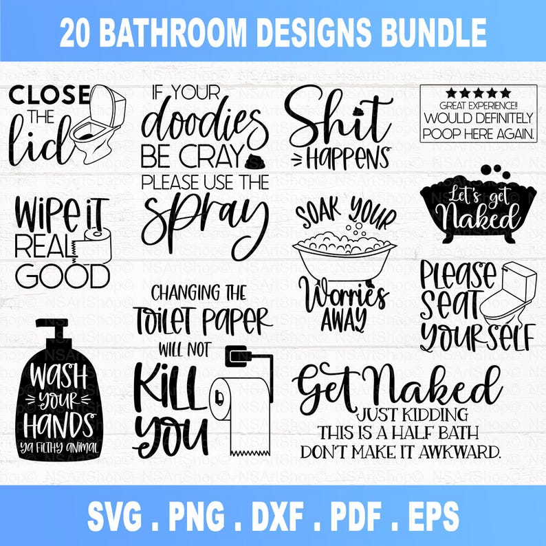 Bathroom Quotes SVG Bundle: Restroom Sign Designs Cut Files - Digital Download image 10
