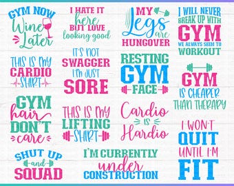 Workout SVG Bundle: Gym Motivation Quotes, Fitness Designs Cricut, Silhouette Cut File