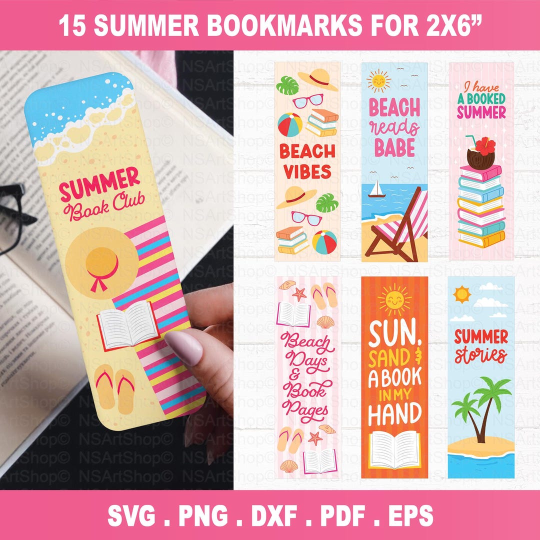 Summer Bookmark SVG PNG Bundle, Beach Vacation Designs, Bookish Files ...