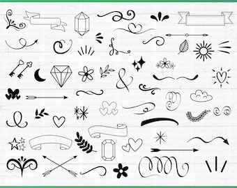 Handgezeichnetes Doodle SVG Bundle: Line Art PNG, Schnörkel und Zierelemente