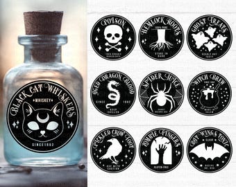 Halloween Potion Label SVG Bundle: Hexe, Apotheker, Poison Design, Cricut Cut Datei
