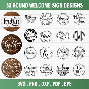 Paquete de letreros redondos SVG, letrero de bienvenida SVG, letrero de casa de campo SVG, letrero de puerta de bienvenida de casa de campo SVG, hogar dulce hogar SVG, bienvenido a nuestro hogar SVG