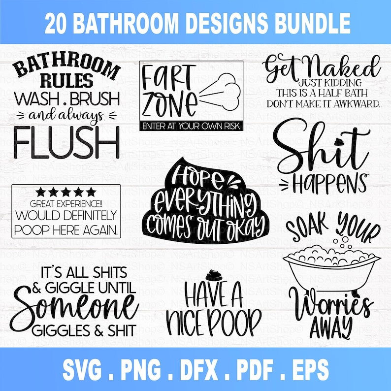 Bathroom Quotes SVG Bundle: Restroom Sign Designs Cut Files - Digital Download image 9