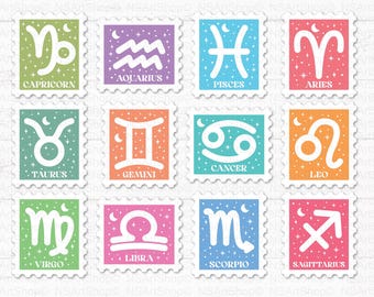 Zodiac Sign SVG Bundle: Horoscope Symbols, Astrology PNG, Stamp Design Cut Files, Cricut, Silhouette