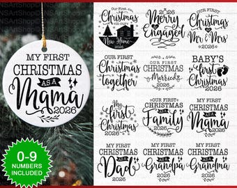 Paquete de adornos navideños SVG para la primera Navidad, diseños redondos para las fiestas, 2026, Cricut, archivo de corte, Silhouette
