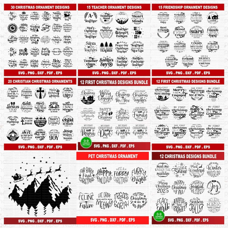 クリスマスオーナメントSVGバンドル、メガラウンドクリスマス＆ホリデーデザイン、2026、カットファイル、Cricut 画像 3