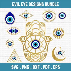 Paquete de SVG de mal de ojo, PNG y DXF, archivos de corte Humsa Svg, SVG de ojo turco, SVG de protección contra el mal de ojo, EPS, DXF, PNG, archivos para Cricut, silueta