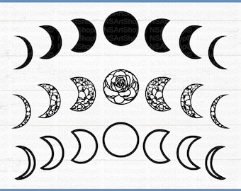 Moon Phases SVG Bundle, Floral Crescent Clipart (png, dxf, pdf, eps) for Cricut