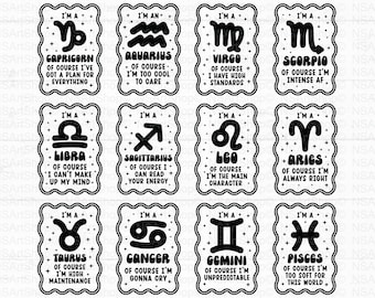 Zodiac Sign SVG Bundle: Horoscope Symbols, Astrology PNG Design Files Cricut Silhouette