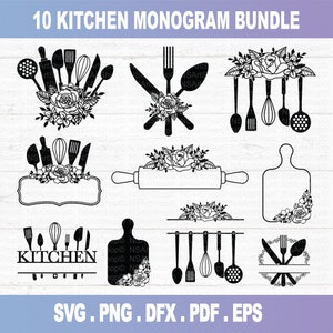 Kitchen Split Frame SVG, Kitchen svg,  Kitchen Monogram svg, Flourish Kitchen SVG, Cooking Monogram svg, Kitchen Cut File