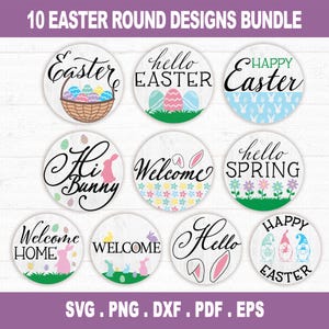 Easter Welcome Sign SVG Bundle: Round Door Hanger Bunny Cut Files