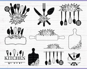Kitchen Split Frame SVG, Kitchen svg,  Kitchen Monogram svg, Flourish Kitchen SVG, Cooking Monogram svg, Kitchen Cut File