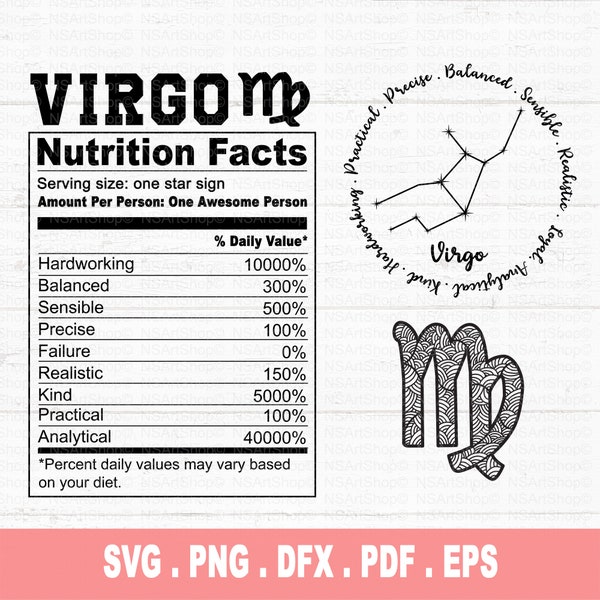 Virgo Zodiac Sign SVG, Astrology Signs svg, Zodiac Symbols svg, Zodiac Nutrition facts svg, Astrology, Horoscope, Cut File Cricut