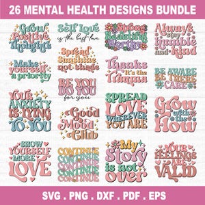 Geestelijke gezondheid SVG-bundel, inspirerende svg, positieve SVG, motiverende SVG, bewustzijn van geestelijke gezondheid, gesneden bestanden voor Cricut, silhouet