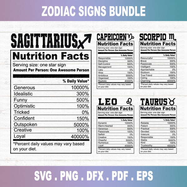 Zodiac Signs SVG Bundle, Astrology Signs svg, Zodiac Symbols svg, Zodiac Nutrition facts svg, Astrology, Horoscope, Cut File Cricut