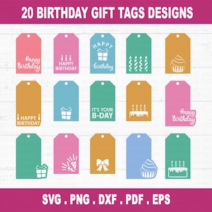 Geburtstagsgeschenkanhänger svg bündel, Geburtstag svg, Geburtstagsparty svg, Geburtstagskuchen svg, Geburtstagsparty svg, Geburtstagscricut-Datei Clipart
