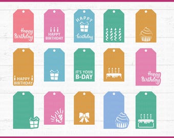 Birthday Gift Tag SVG Bundle: Cut File Cricut, Silhouette Designs - Digital Download
