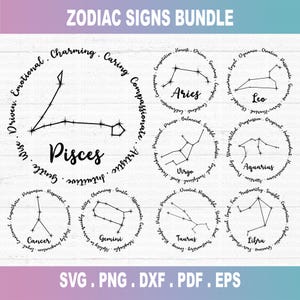 Zodiac Signs SVG Bundle, Astrology Signs svg, Zodiac Symbols svg, Constellation Signs svg, Astrology, Horoscope, Cut File Cricut, Silhouette
