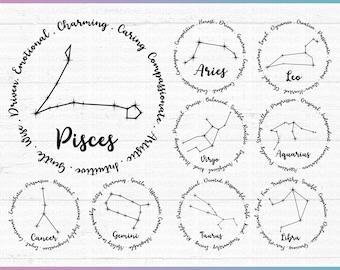 Zodiac Sign SVG Bundle: Horoscope Symbols, Astrology PNG Design Files Cricut Silhouette